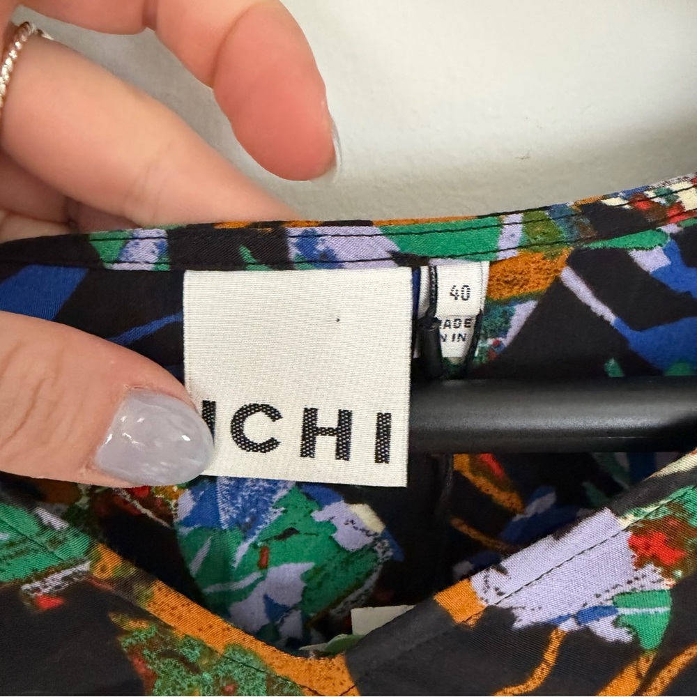 ICHI EcoVero Floral Print Short A-Line Dress Balloon Sleeve V-Neck Size 40 - Picture 5 of 11